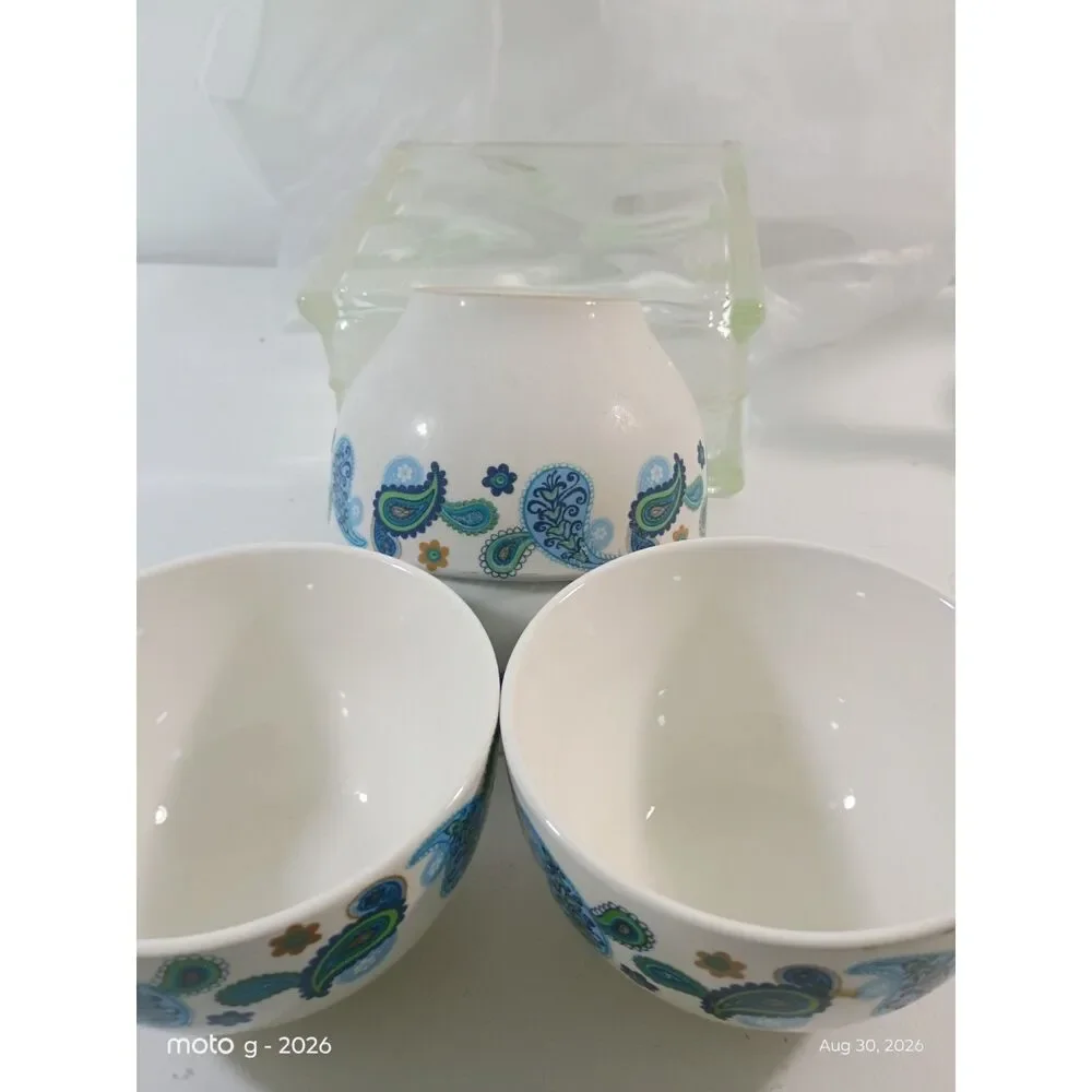 Royal Norfolk Paisley Cereal Bowls – Set of 4 Retired Blue Green Teardrop